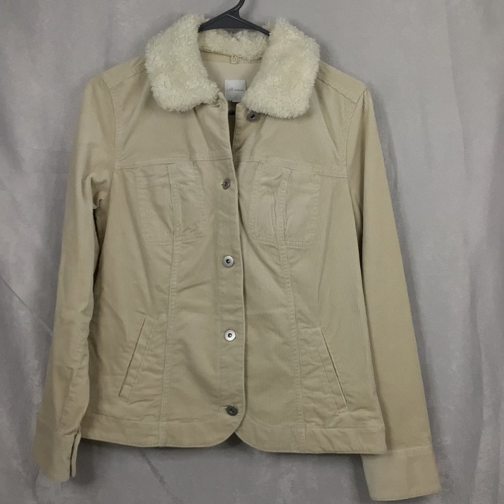 J Jill Women's Ribbed Corduroy Jacket Velvet Collar Long Sleeve Off White Size X